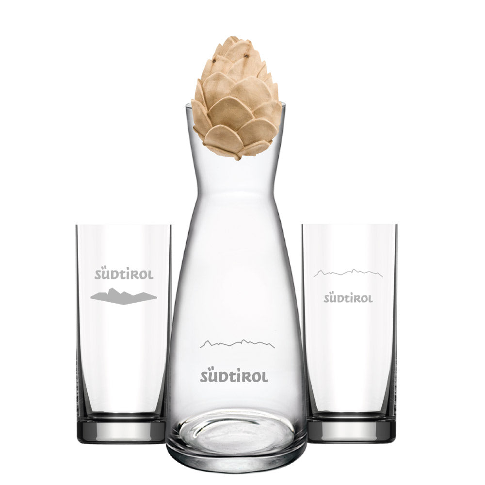 Alpinum "Uans" - Set mit Karaffe + Zirbenzapfen und 2 Wassergläser (Kopie)